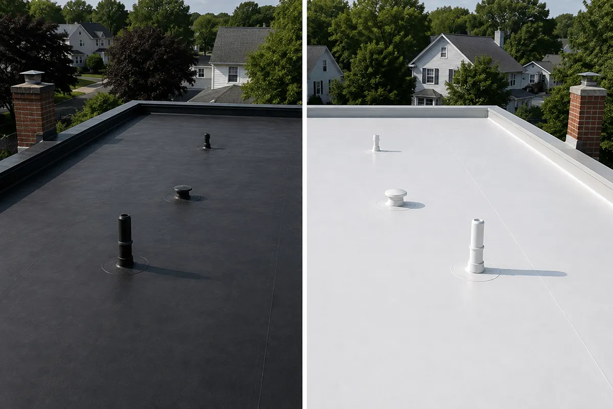 Image showing side by side of EPDM vs TPO roofing in Burlington